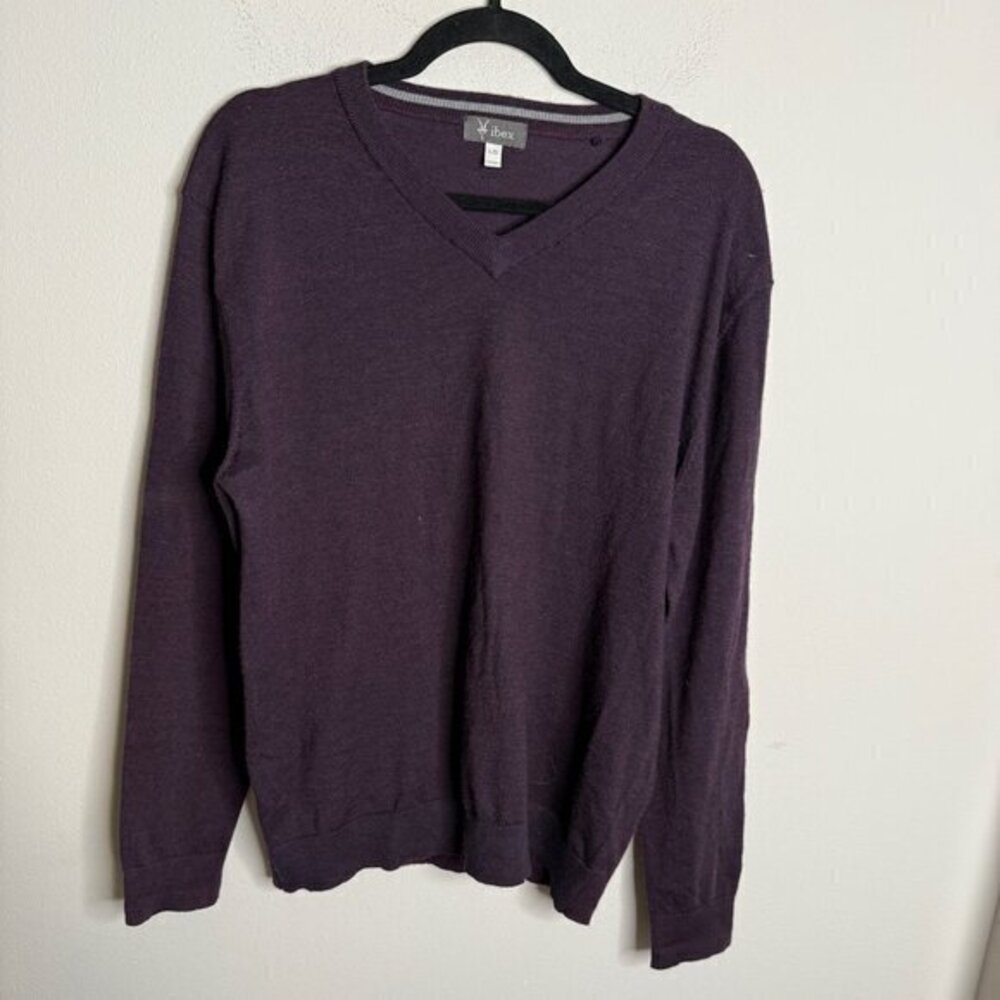 ibex Men's Purple Long Sleeve V Neck Casual Sweater - Size L Large‎